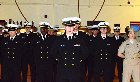 KU Naval ROTC students stand at attention